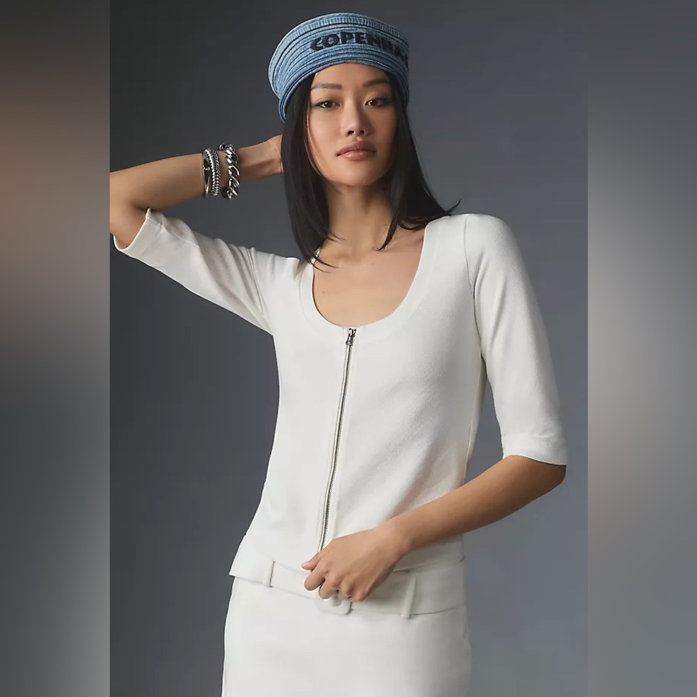 Anthropologie Maeve Front-Zip Scoop-Neck Top
